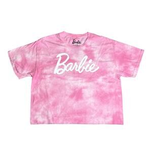 NEW Barbie Movie TEE SHIRT Womens LG Pink Tie Dye Cotton Crop Short Sleeve Top